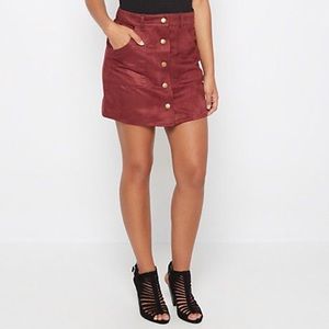 Rue 21 Maroon Velvet/Suede Button Mini Skirt